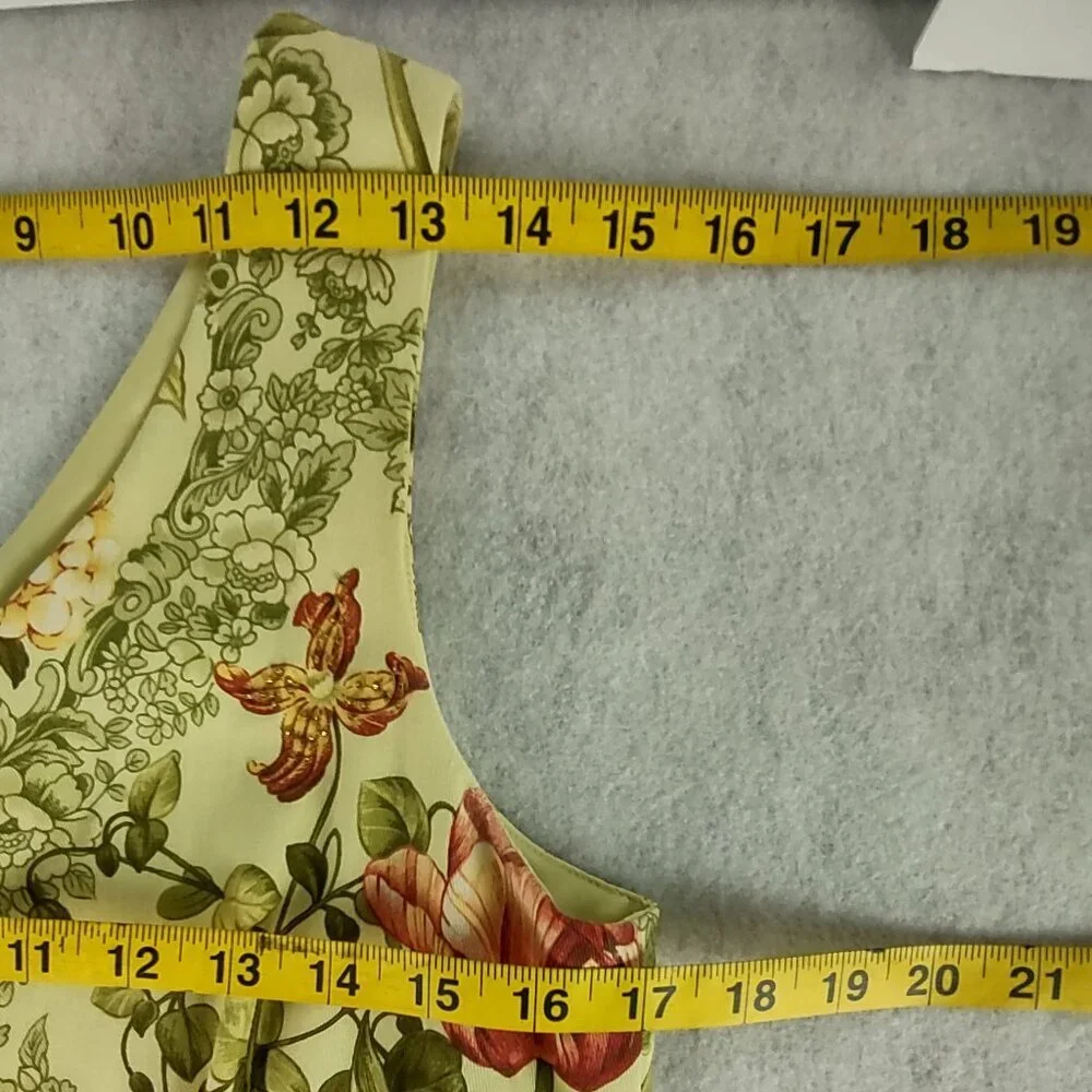Talbots Yellow Green Floral Sleeveless 100% Cotton A-Line Midi Dress Size 10 - Picture 9 of 11